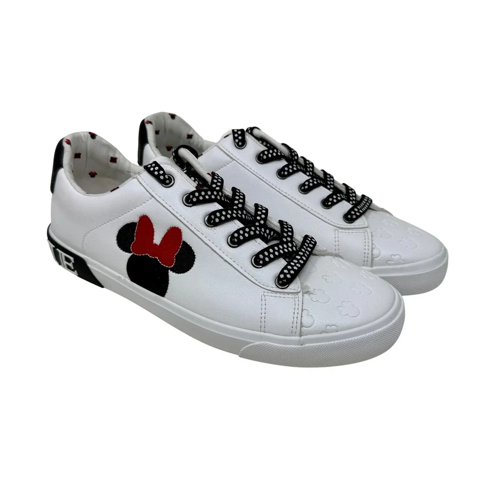Disney Minnie Mouse White Low Top Sneakers Polka Dot Laces Women's Size 11